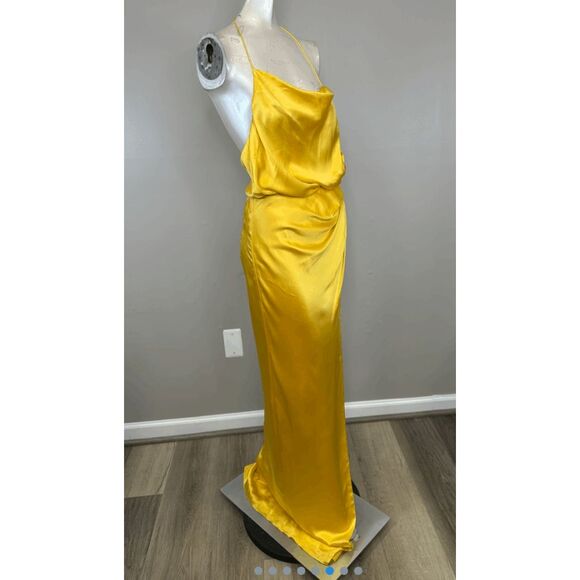 The Sei Halter Cowlneck Silk Gown in Canary Size US10 $1127 - Picture 7 of 10
